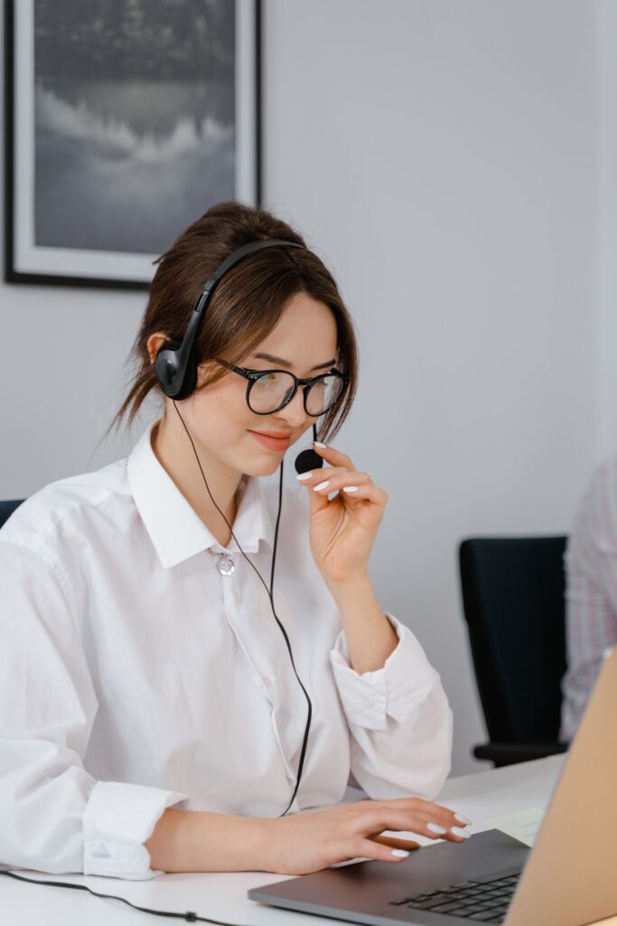 A friendly professional on a customer-service call