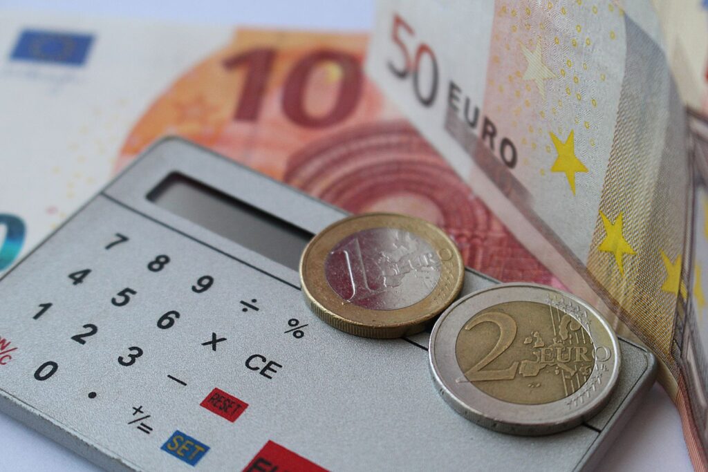 A calculator with financial figures